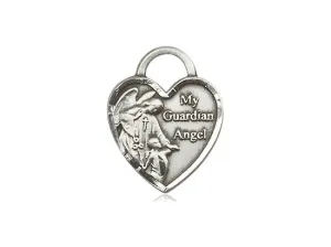 Guardian Angel Silver Heart Pendant With Chain Religious