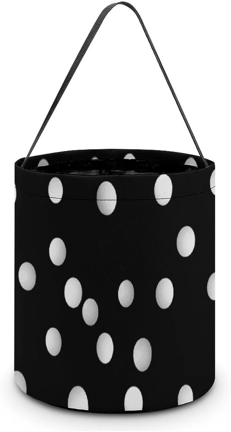 Halloween Tote Candy Bag Black White Polka Dots Candy Basket Candy Bucket Halloween Party Favors for Kids