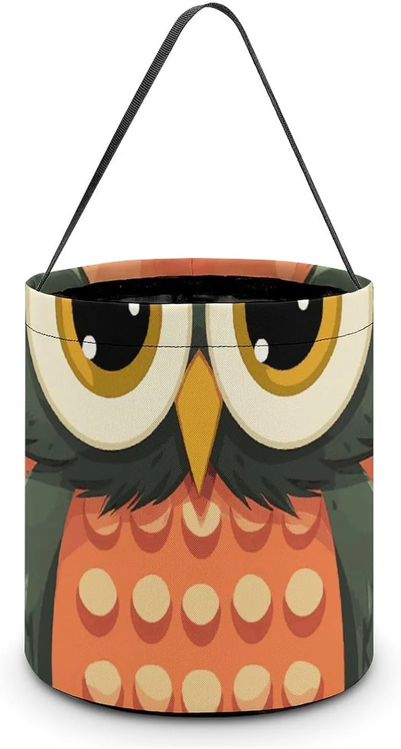 Halloween Tote Candy Bag Cartoon Owl on Orange Background Candy Basket Candy Bucket Halloween Party Favors for Kids, Style