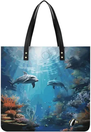 Handbags for WomenBlue Ocean Underwater FishTrendy Vegan Leather Hobo Handbags,Women's Soft Bucket Bag For Women - Ladies Handbags For Work, Travel, Casual Use,Birthday Gifts