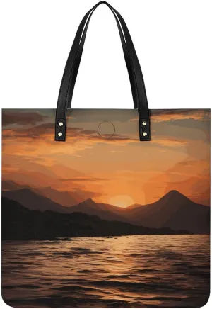 Handbags for WomenMountain And Water at SunsetTrendy Vegan Leather Hobo Handbags,Women's Soft Bucket Bag For Women - Ladies Handbags For Work, Travel, Casual Use,Birthday Gifts