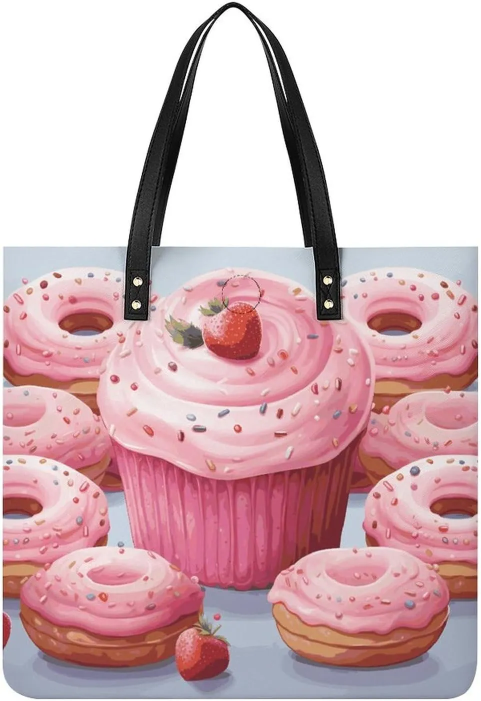 Handbags for WomenPink Donut And CupcakeTrendy Vegan Leather Hobo Handbags,Women's Soft Bucket Bag For Women - Ladies Handbags For Work, Travel, Casual Use,Birthday Gifts