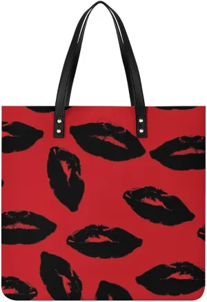 Handbags for WomenRed And Black LipsTrendy Vegan Leather Hobo Handbags,Women's Soft Bucket Bag For Women - Ladies Handbags For Work, Travel, Casual Use,Birthday Gifts