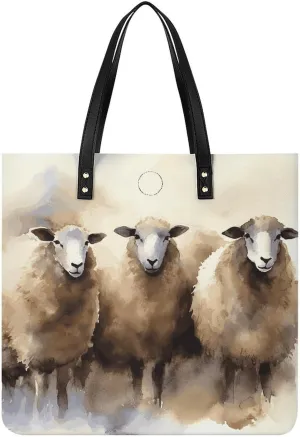 Handbags for WomenSheeps WatercolorTrendy Vegan Leather Hobo Handbags,Women's Soft Bucket Bag For Women - Ladies Handbags For Work, Travel, Casual Use,Birthday Gifts