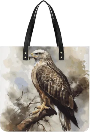 Handbags for WomenWatercolor of Hawk SittingTrendy Vegan Leather Hobo Handbags,Women's Soft Bucket Bag For Women - Ladies Handbags For Work, Travel, Casual Use,Birthday Gifts