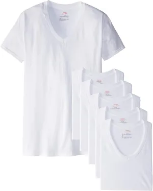 Hanes Men's White V-Neck T-Shirts (X-Large (46-48), White (6 Pack))