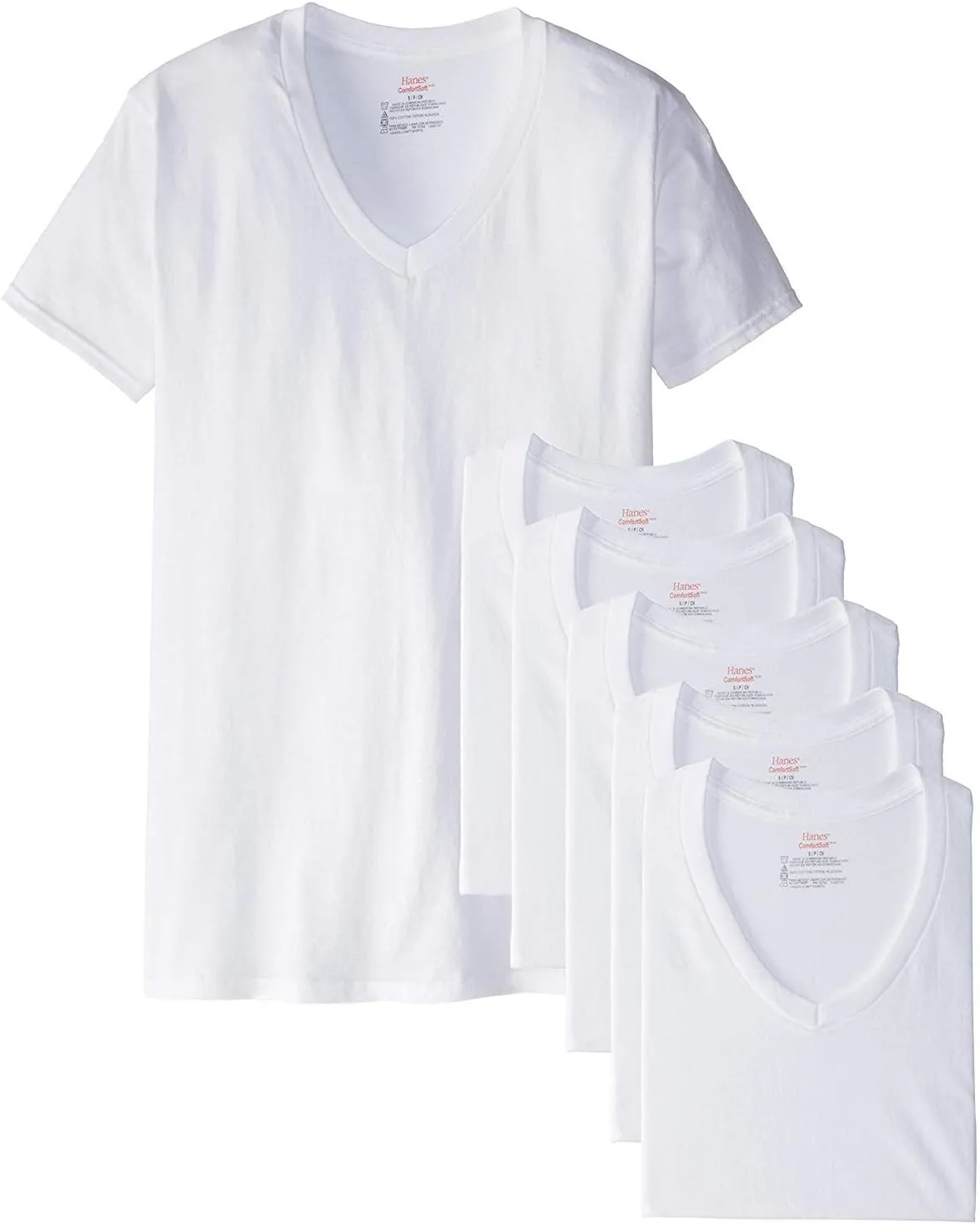 Hanes Men's White V-Neck T-Shirts (X-Large (46-48), White (6 Pack))