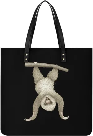 Hanging White Monkey Tote Bag Leather Handbags Large Shoulder Bag for College Work Travel Shopping