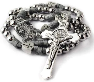 HanlinCC Large and Heavy Stainless Steel Beads Rugged Durable Paracord Rosary Necklace for Men with St.Michael Center Piece and St.Benedict Crucifix