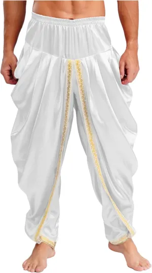 Harem Pants for Men Loose Fit Elastic Waist Dhoti Pants Drop Crotch Trousers Halloween Fancy Dress