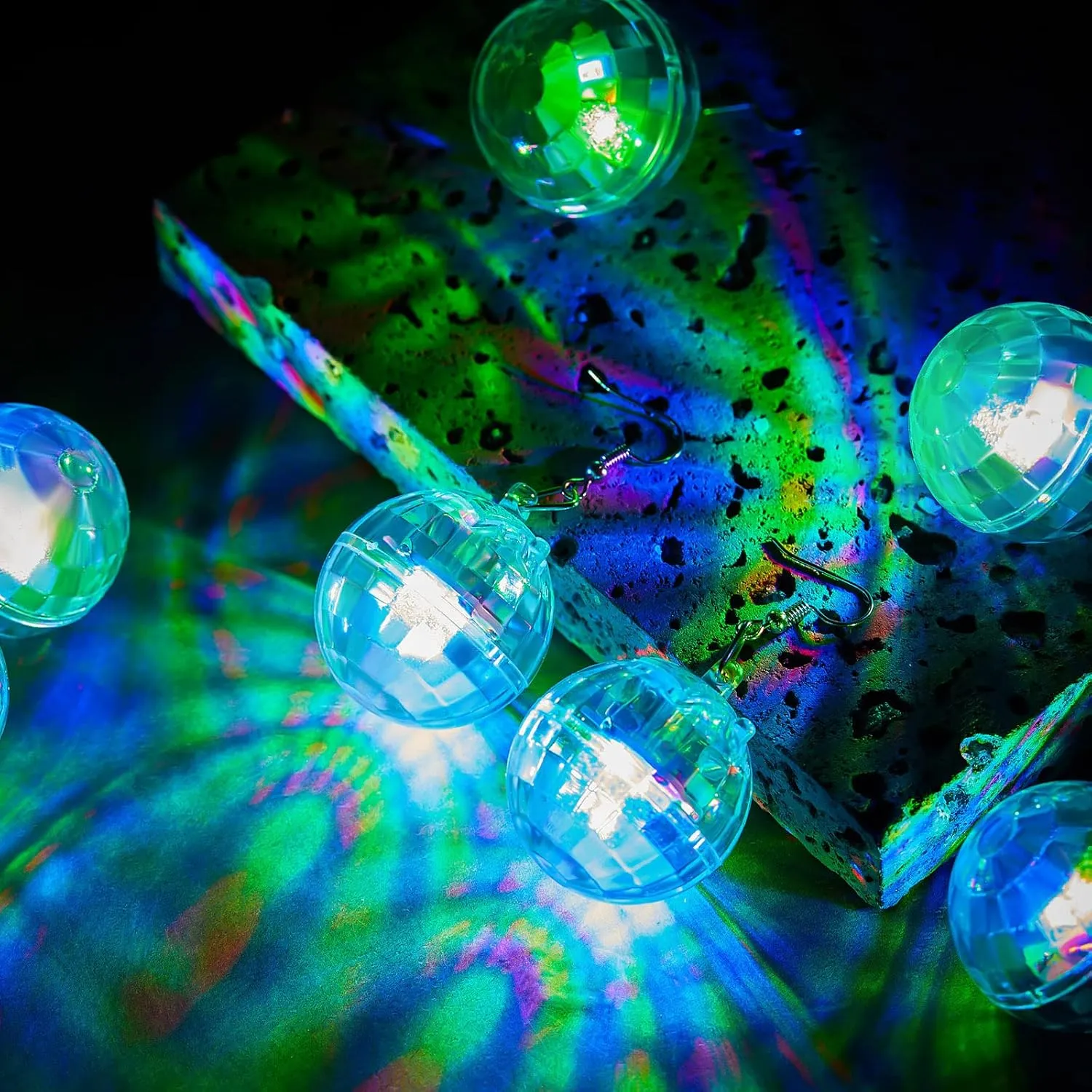Henoyso 4 Pairs Light up Disco Ball Earrings LED 60s 70s Light Earrings for Women Girls Bachelorette Party Dance Party Costume Accessories