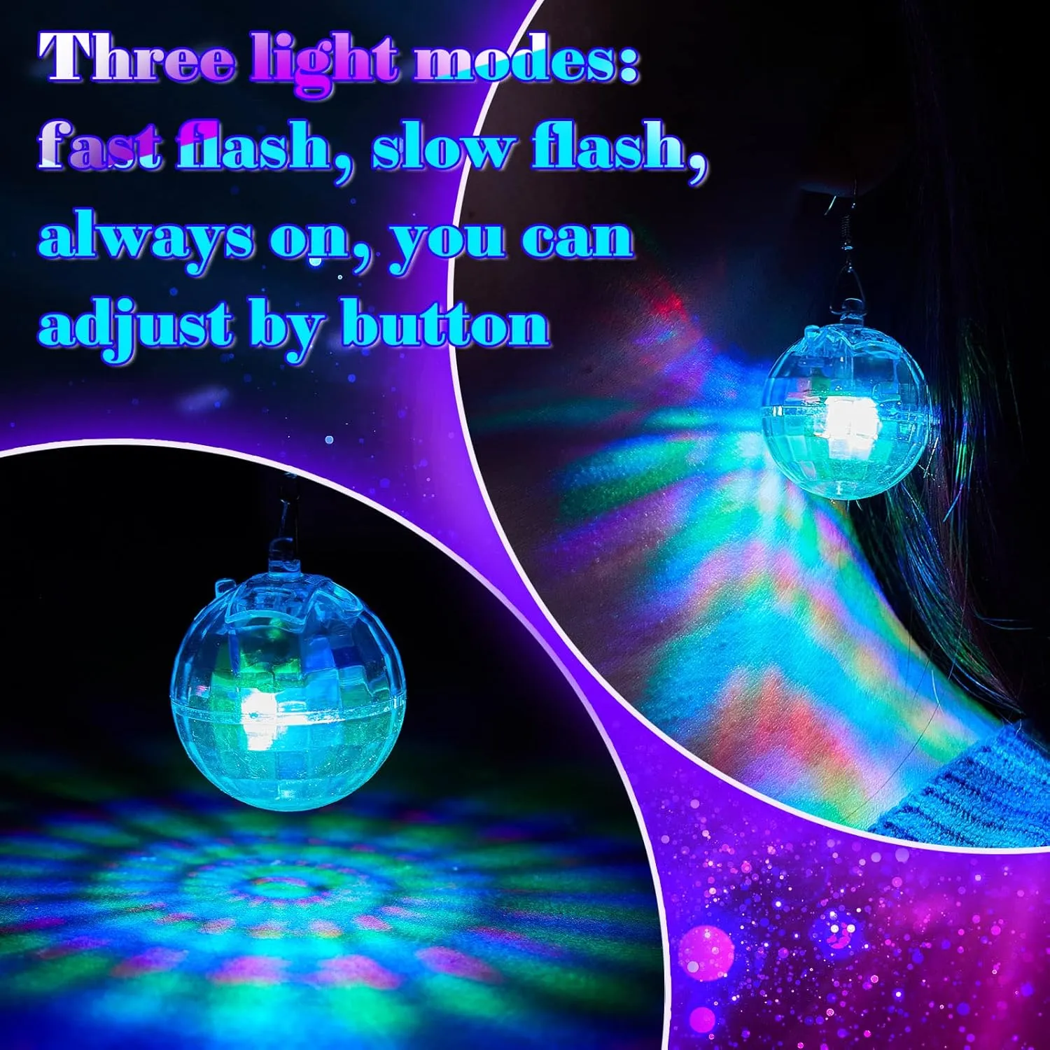 Henoyso 4 Pairs Light up Disco Ball Earrings LED 60s 70s Light Earrings for Women Girls Bachelorette Party Dance Party Costume Accessories
