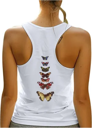HGps8w Racerback Tank Tops for Women Back Butterfly Printed Loose Fit Sleeveless Summer Chic Yoga Workout Camisole Shirts