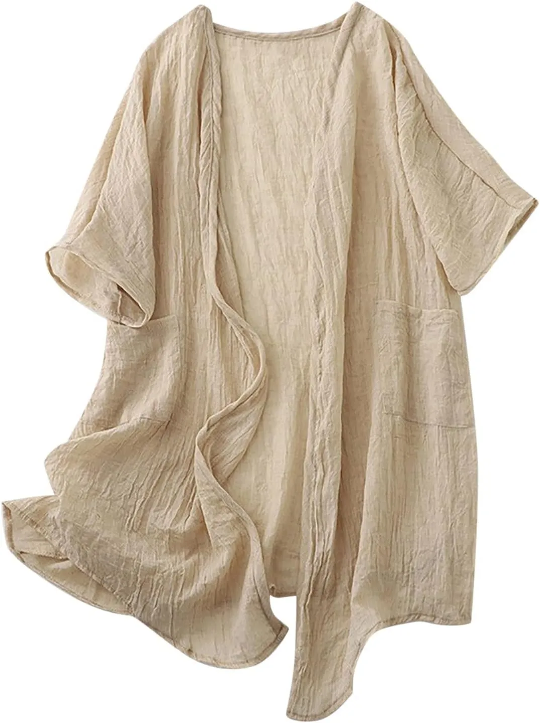 HGps8w Womens Mid-Long Kimono Cardigan Loose Summer Short Sleeve Sun Shirts Lightweight Casual Beach Cover Ups with Pockets