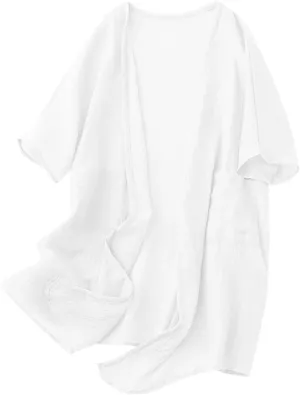 HGps8w Womens Mid-Long Kimono Cardigan Loose Summer Short Sleeve Sun Shirts Lightweight Casual Beach Cover Ups with Pockets