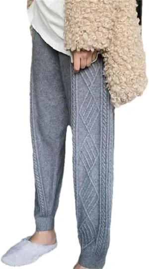 Hgvcfcv Winter Warm Knitted Sweatpants Women Casual High Waist Thick Harem Ankle-Length Pants Korean Loose Sweater