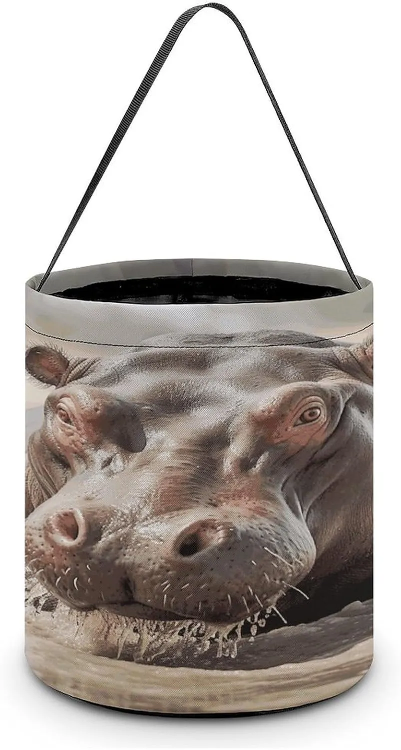 Hippopotamus in Water Halloween Tote Candy Bag Candy Basket Candy Bucket Gift Bag for Halloween Party