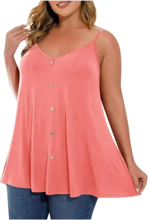 HJuyYuah Plus Size Camisole Tunic Tops for Women Summer Womens Tank Top Loose Fit Sexy Spaghetti Camis Vacation Outfits 2025
