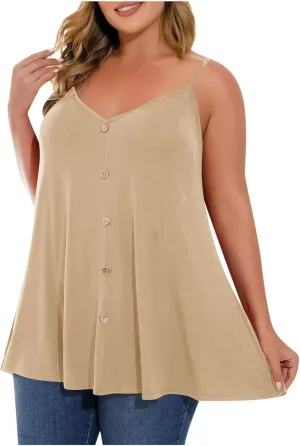 HJuyYuah Plus Size Camisole Tunic Tops for Women Summer Womens Tank Top Loose Fit Sexy Spaghetti Camis Vacation Outfits 2025