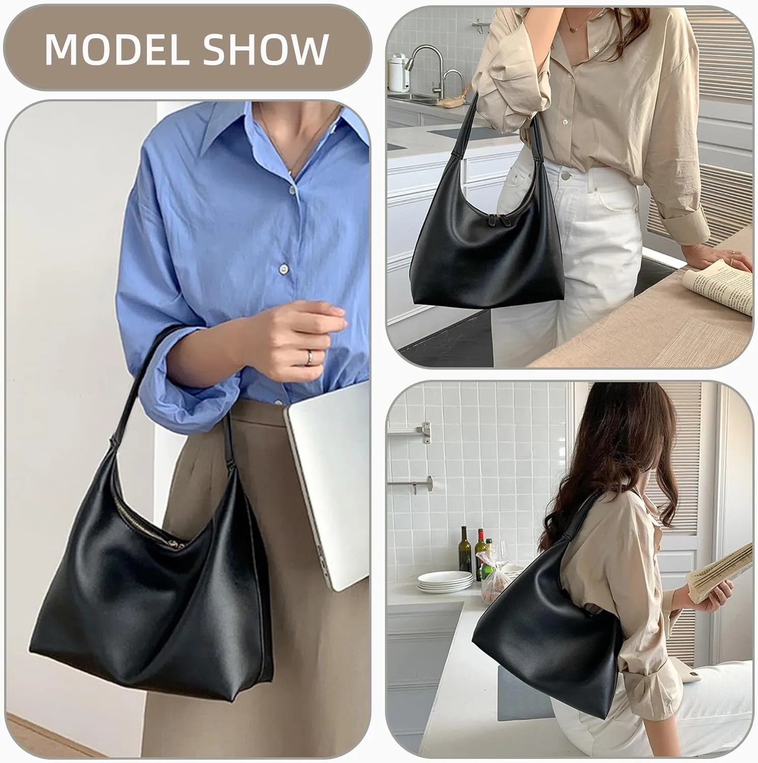 Hobo Bags for Women Vintage Soft PU Leather Shoulder Handbag Leather Shoulder Bag Female Underarm Bag
