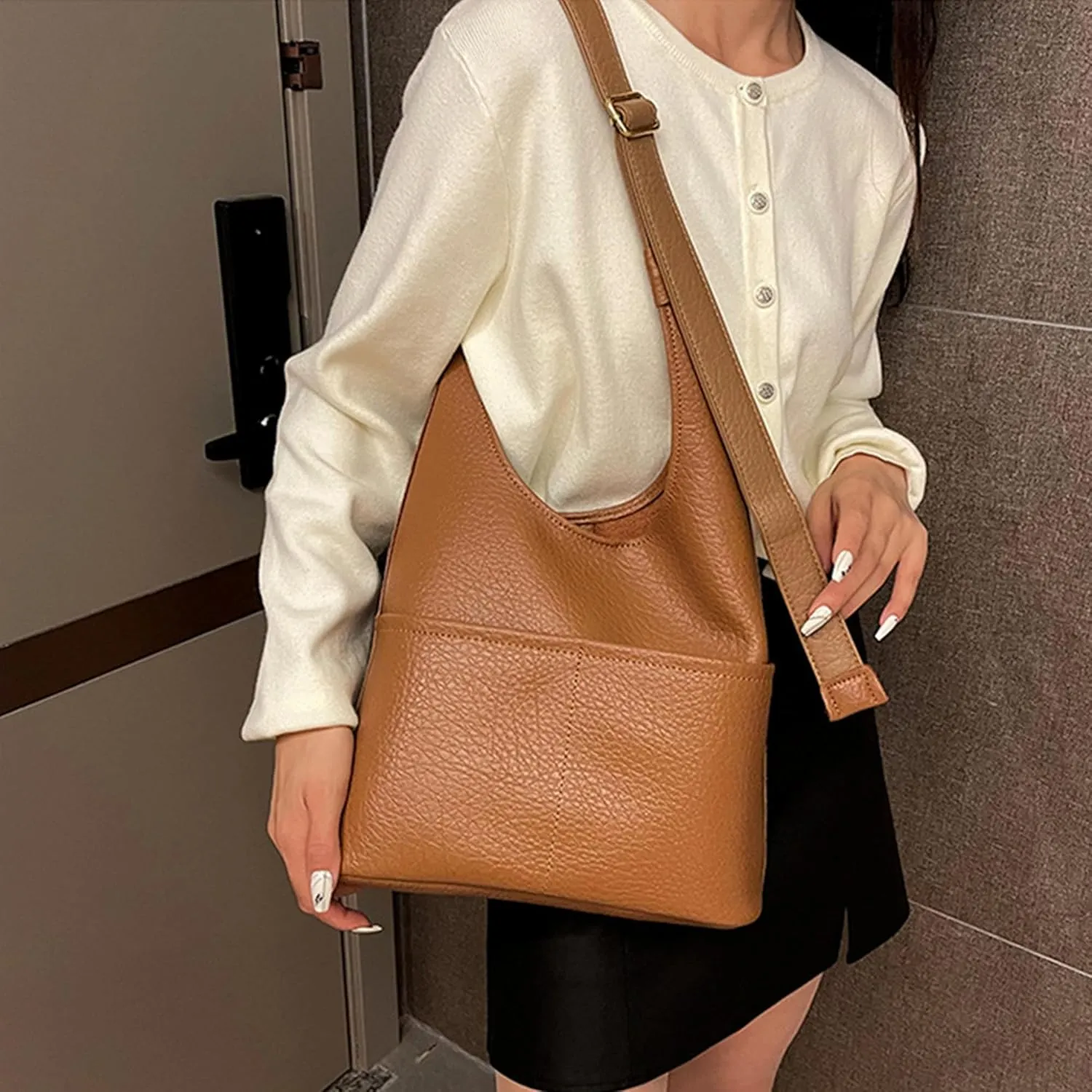 Hobo Bags Soft Leather Shoulder Bag for Women Large Capacity Crossbody Bag with Adjustable Strap Shoulder Handbag