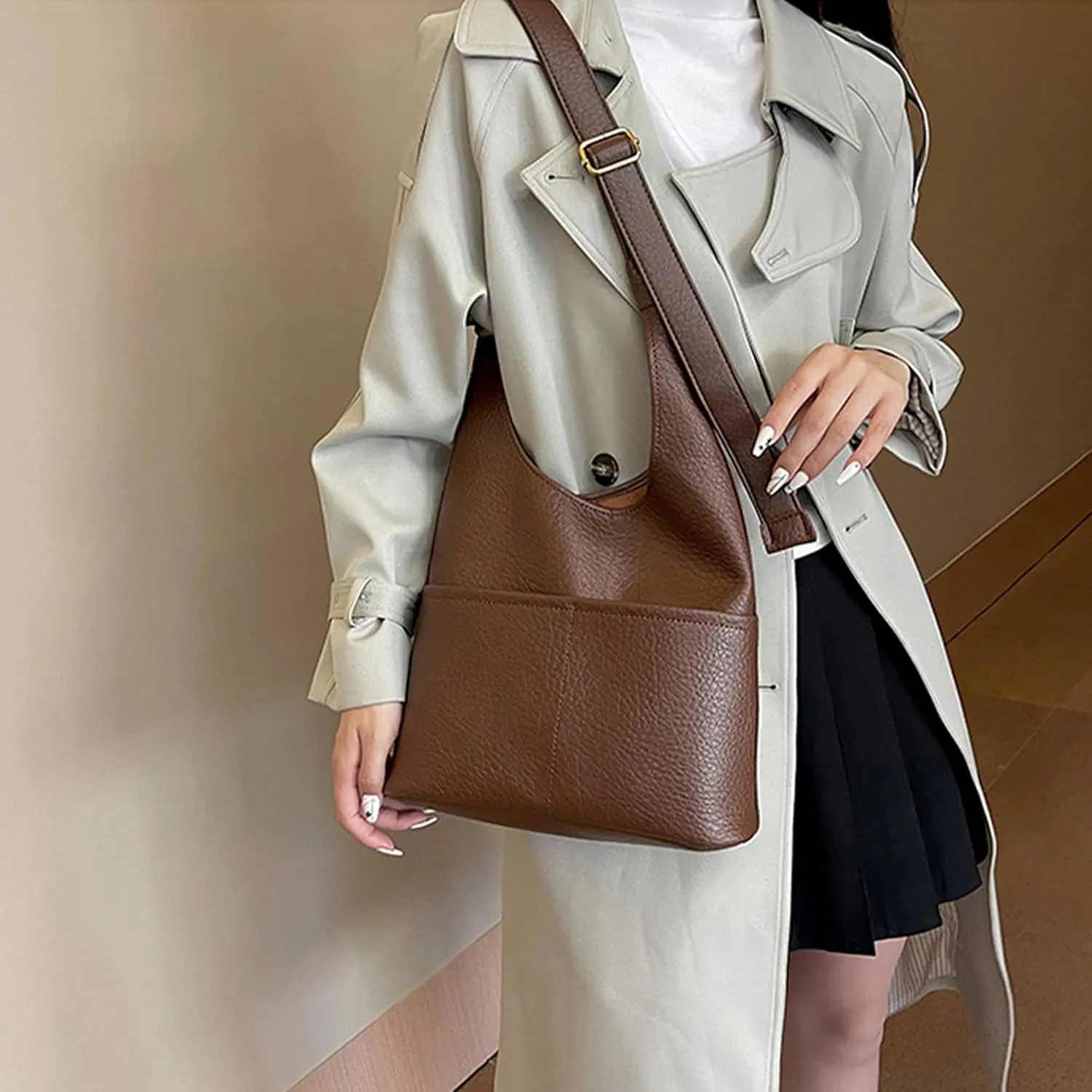 Hobo Bags Soft Leather Shoulder Bag for Women Large Capacity Crossbody Bag with Adjustable Strap Shoulder Handbag