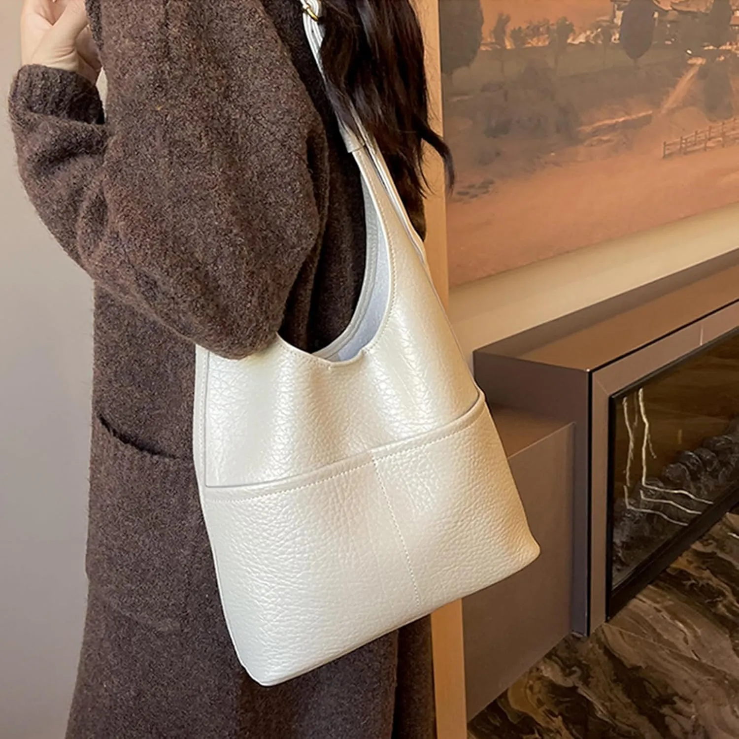 Hobo Bags Soft Leather Shoulder Bag for Women Large Capacity Crossbody Bag with Adjustable Strap Shoulder Handbag