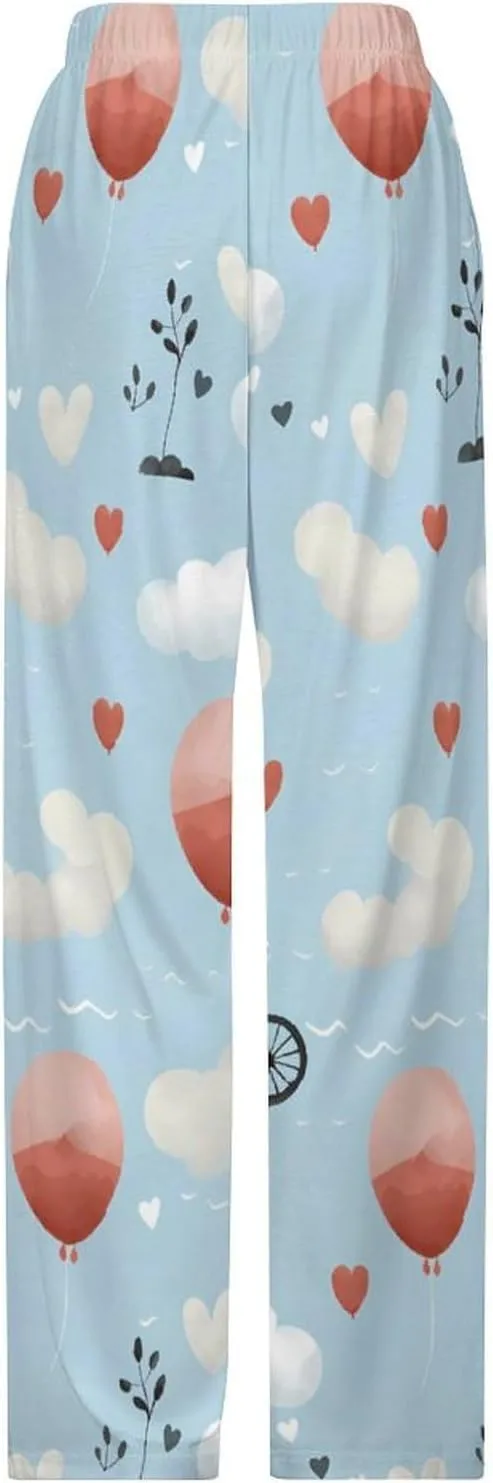 Hot Air Balloon Cute Panda Pajama Pants Comfy Pj Bottoms Drawstring Lounge Pants Long Sleep Pants Sleepwear for Men Women