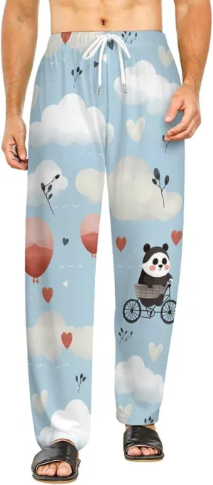 Hot Air Balloon Cute Panda Pajama Pants Comfy Pj Bottoms Drawstring Lounge Pants Long Sleep Pants Sleepwear for Men Women