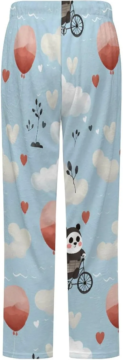 Hot Air Balloon Cute Panda Women's Pajama Pants Flannel Pj Bottoms Sleepwear Comfy Lounge Pants with Drawstring