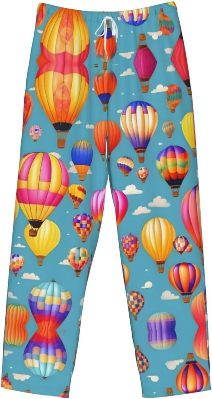 Hot Air colorful Balloons print Mens Sleepwear Pajamas Pants with Pockets Soft Sleep Lounge Bottoms Sleep Pj Bottoms for Men