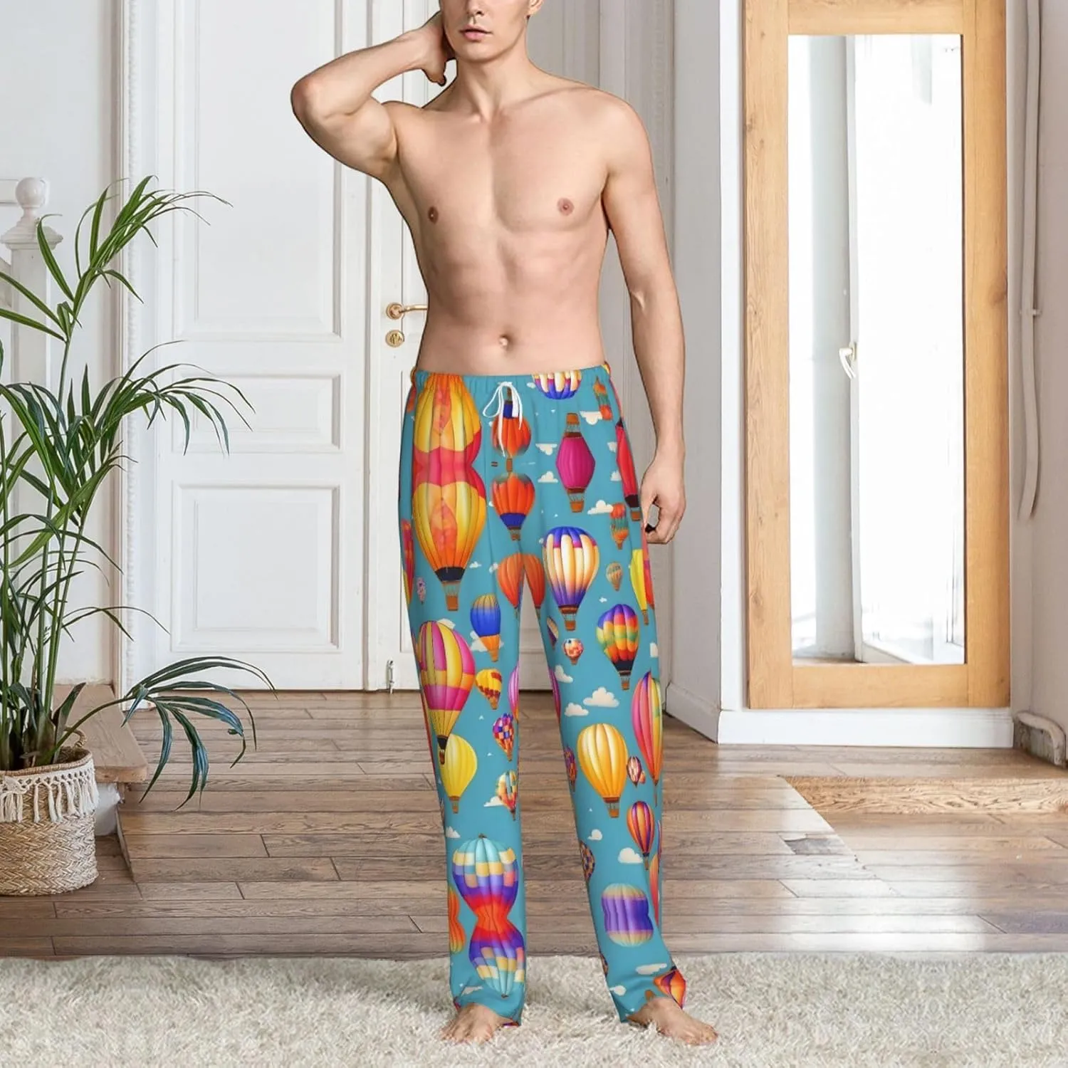 Hot Air colorful Balloons print Mens Sleepwear Pajamas Pants with Pockets Soft Sleep Lounge Bottoms Sleep Pj Bottoms for Men