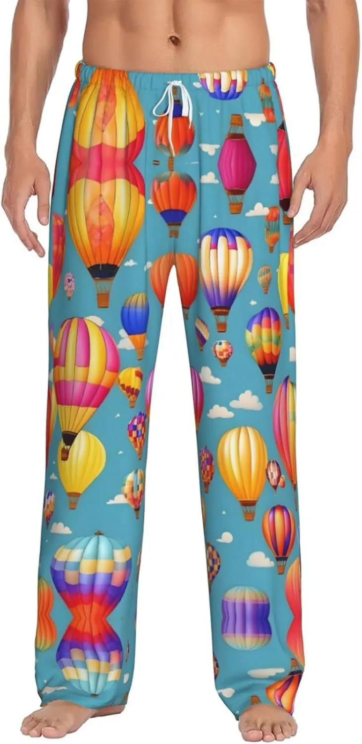 Hot Air colorful Balloons print Mens Sleepwear Pajamas Pants with Pockets Soft Sleep Lounge Bottoms Sleep Pj Bottoms for Men