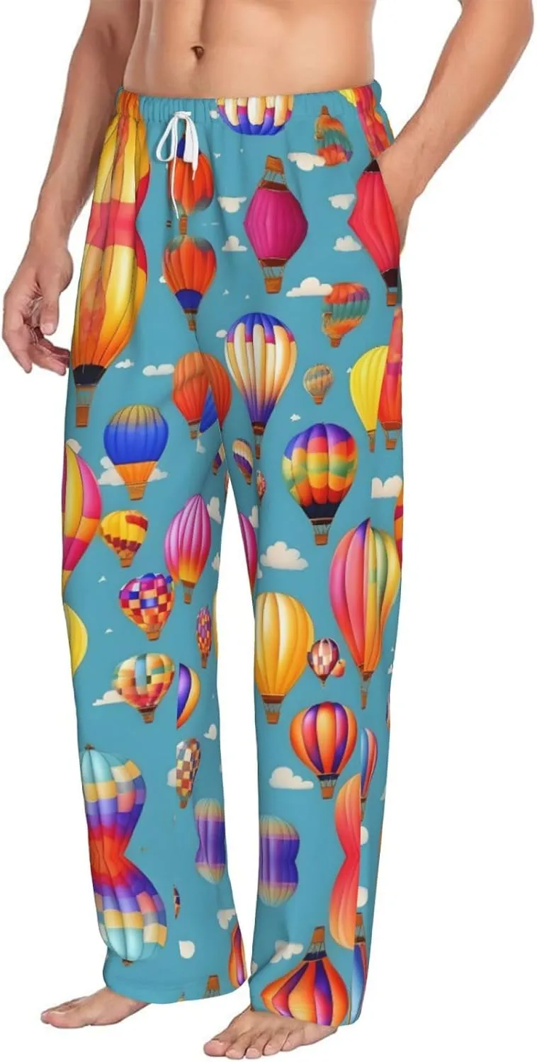 Hot Air colorful Balloons print Mens Sleepwear Pajamas Pants with Pockets Soft Sleep Lounge Bottoms Sleep Pj Bottoms for Men