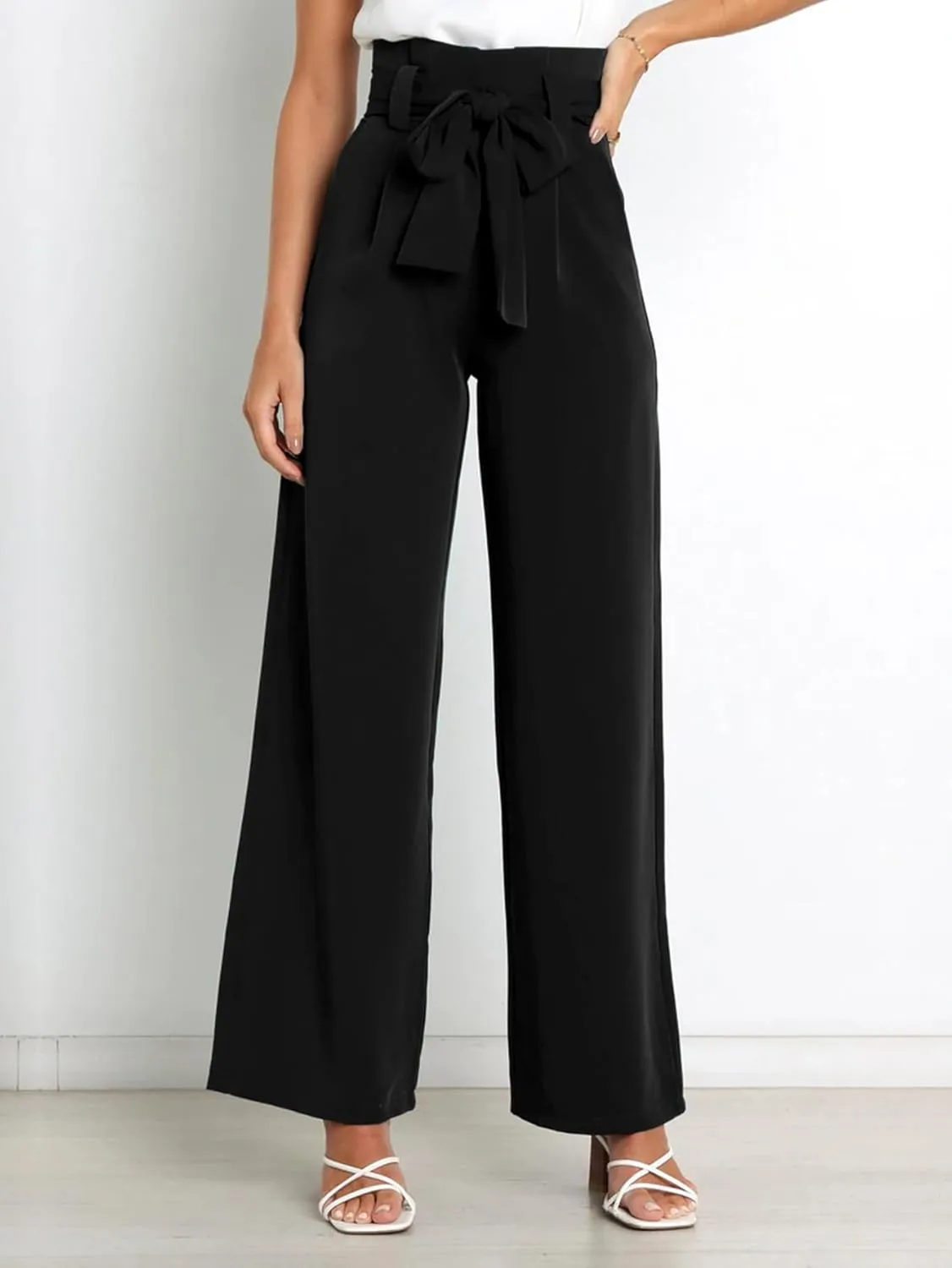 IFFEI Women's Wide Leg Pants with Pockets Business Casual Trousers High Waist with Adjustable Belt