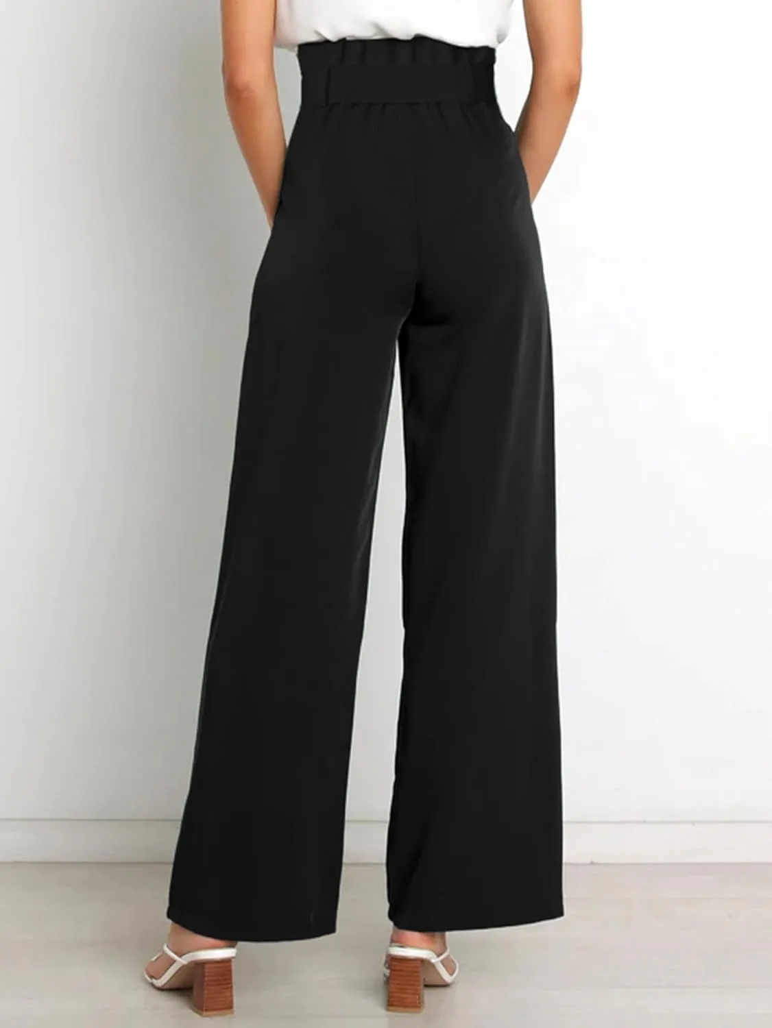 IFFEI Women's Wide Leg Pants with Pockets Business Casual Trousers High Waist with Adjustable Belt