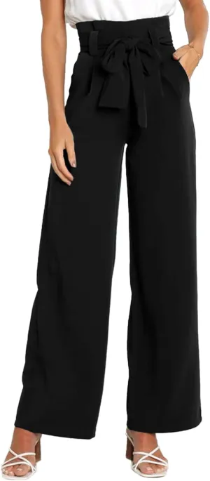 IFFEI Women's Wide Leg Pants with Pockets Business Casual Trousers High Waist with Adjustable Belt