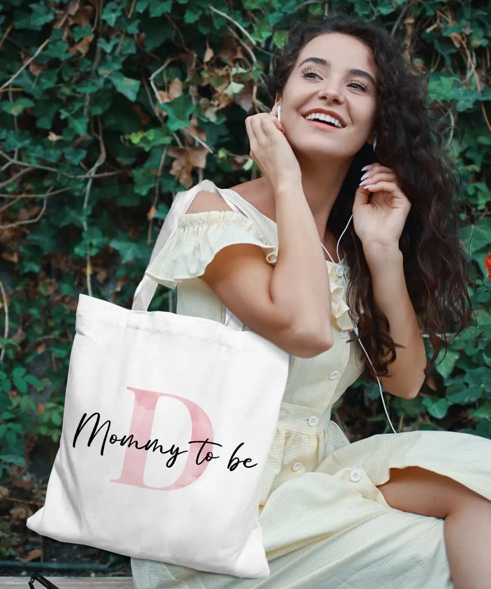 Initial Mommy to Be Gifts Pink Canvas Tote Bag for Women, New Mom Gifts, Mommy to be Gift Tote Bag, Alphabet Tote Bag
