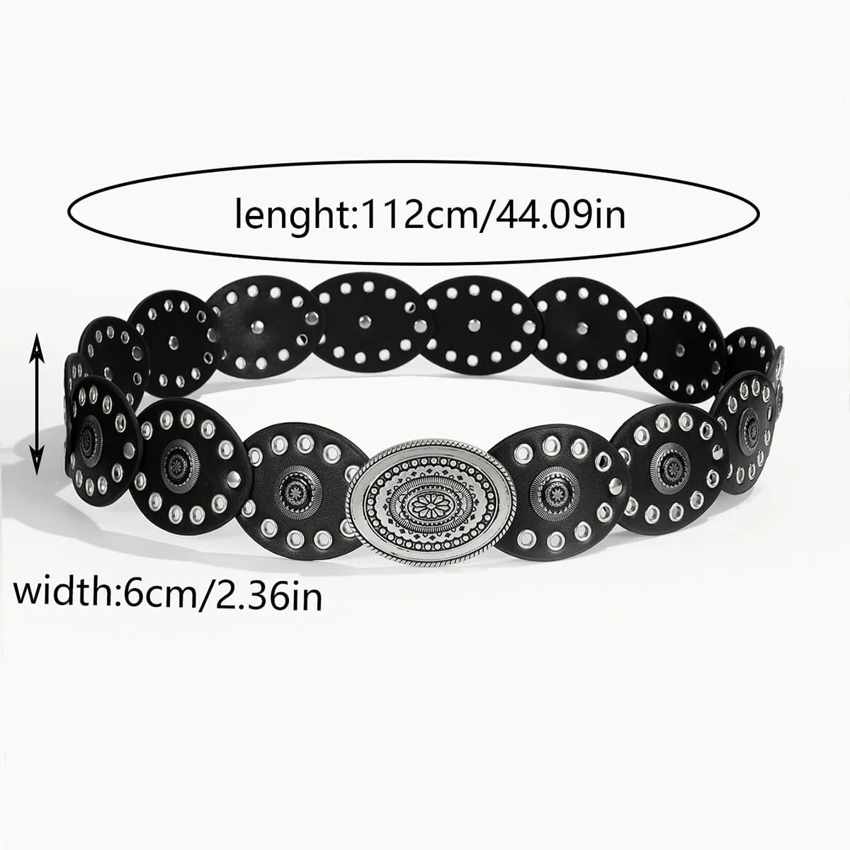 INOGIH Womens Wide Western Cowboy Disc Belt Vintage Cowgirl Concho Leather Belts Boho Style for Jeans Dress Skirt