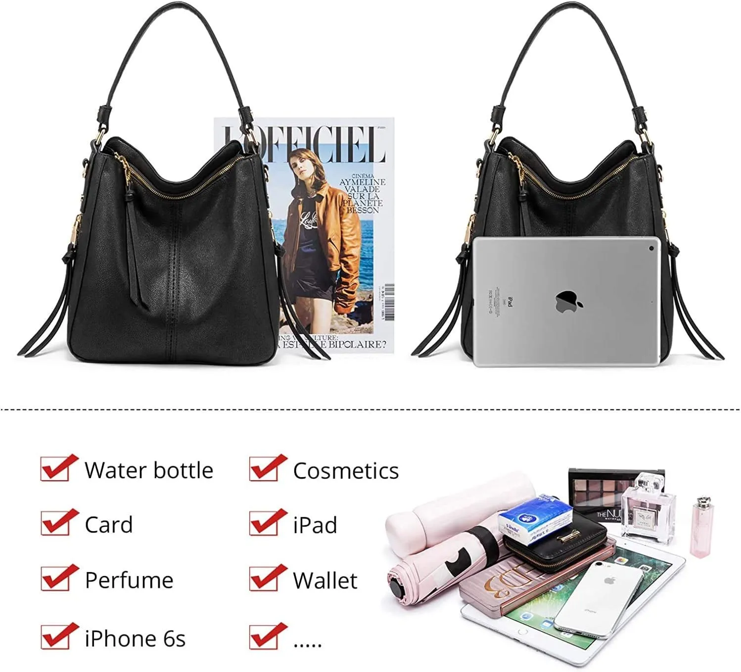 INOVERA Faux Leather Women Handbags Shoulder Hobo Bag Purse With Long Strap
