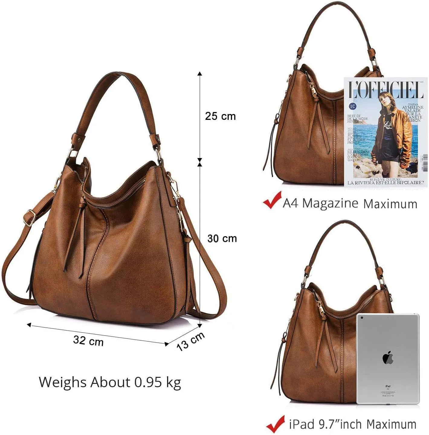 INOVERA Faux Leather Women Handbags Shoulder Hobo Bag Purse With Long Strap