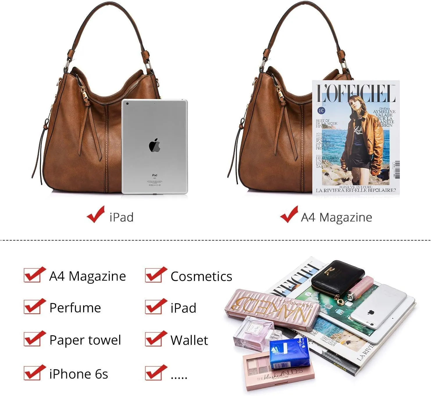 INOVERA Faux Leather Women Handbags Shoulder Hobo Bag Purse With Long Strap