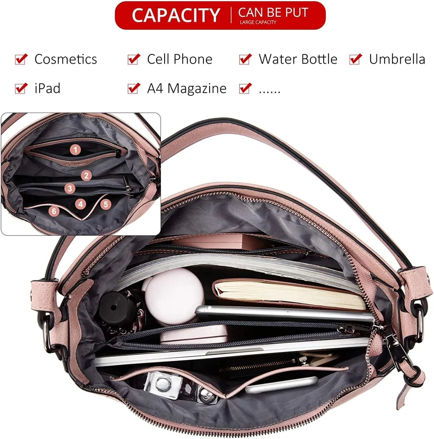 INOVERA Faux Leather Women Handbags Shoulder Hobo Bag Purse With Long Strap