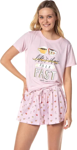 INTIMO Gilmore Girls Womens' Coffee Life's Short Talk Fast Sleep Pajama Set Shorts