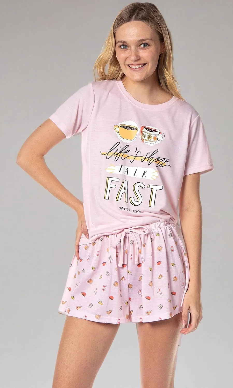 INTIMO Gilmore Girls Womens' Coffee Life's Short Talk Fast Sleep Pajama Set Shorts