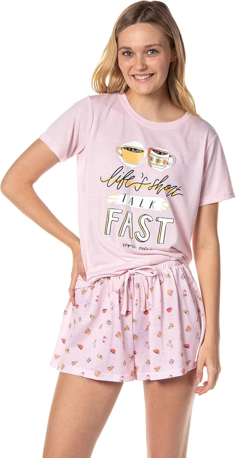 INTIMO Gilmore Girls Womens' Coffee Life's Short Talk Fast Sleep Pajama Set Shorts