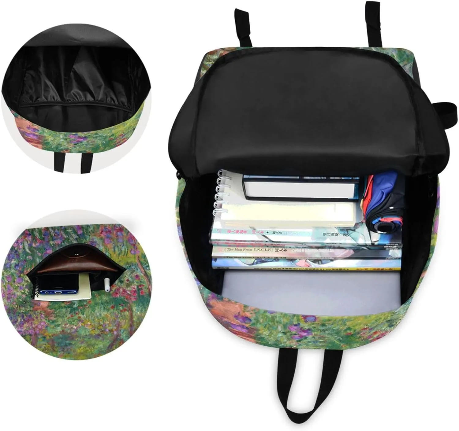 Iris Garden at Giverny Monet Backpacks For Teen Girls Boys School Bookbag