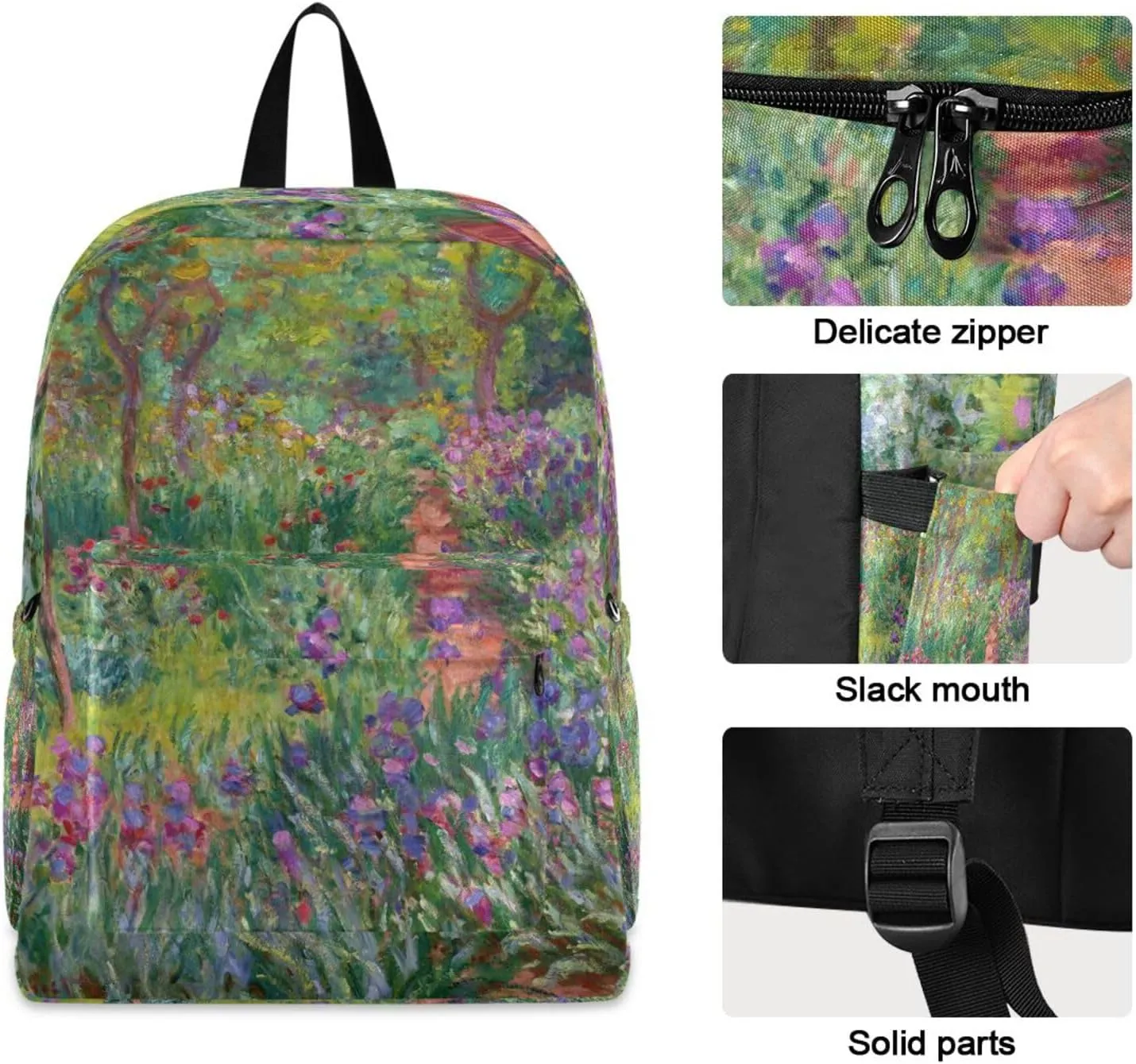 Iris Garden at Giverny Monet Backpacks For Teen Girls Boys School Bookbag