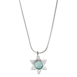Israeli Aqua Roman Glass Star Of David Necklace