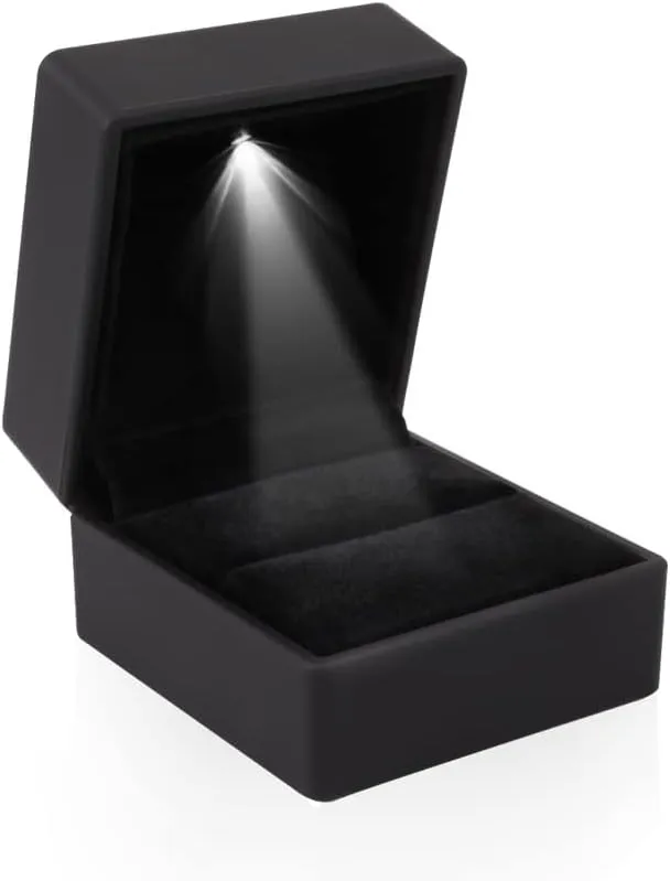 iSuperb Ring Box Black Jewelry Case Organizer with LED Light Gift Box